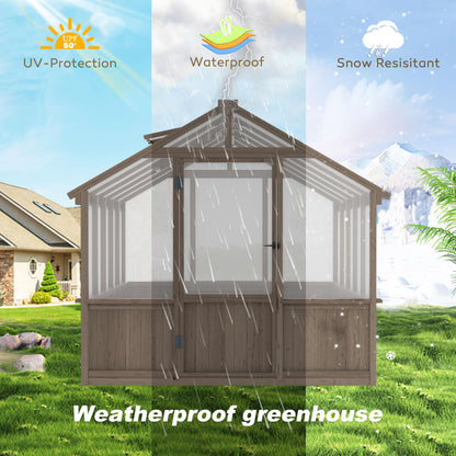 BlueWish 8x10 FT Greenhouse Kit, Wood Greenhouses with 6MM Polycarbonate Panel, Green House with Adjustable Vent & Lockable Door, Walk-in Greenhouse for Outside, Garden, Backyard