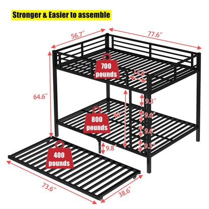 LUCALEO Latest Upgraded & Stronger Thickened Metal Full Over Full Bunk Bed with Twin Trundle, Heavy Duty Safer More Stable Steel Bunkbeds (Greater Weight Capacity) (Full Over Full with Twin Trundle)