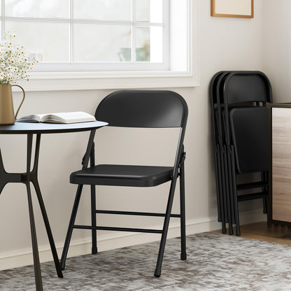 8 Pack All-Steel Folding Chairs Set of 8, Heavy Duty Metal Foldable Dining Chair with Backrest, Hold Up to 350 LBS, Black Portable Fold Chair for Home, Office, Indoor & Outdoor Events