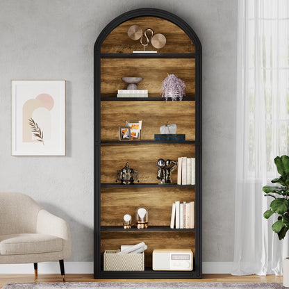 Tribesigns 6-Tier Black Arched Bookshelf, 77.16" Tall Arched Bookcase with Storage Shelves, Floor Standing Open Display Shelving Unit for Living Room, Bedroom, Home Office