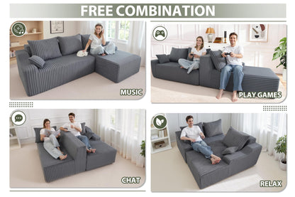 HABUTWAY 94'' Cloud Sectional Couch, Boneless Sofa with Deep Seat, Modular Comfy L-Shape Couch with Chaise for Living Room Bedroom, No Assembly Required(Grey,Right Facing Chaise)