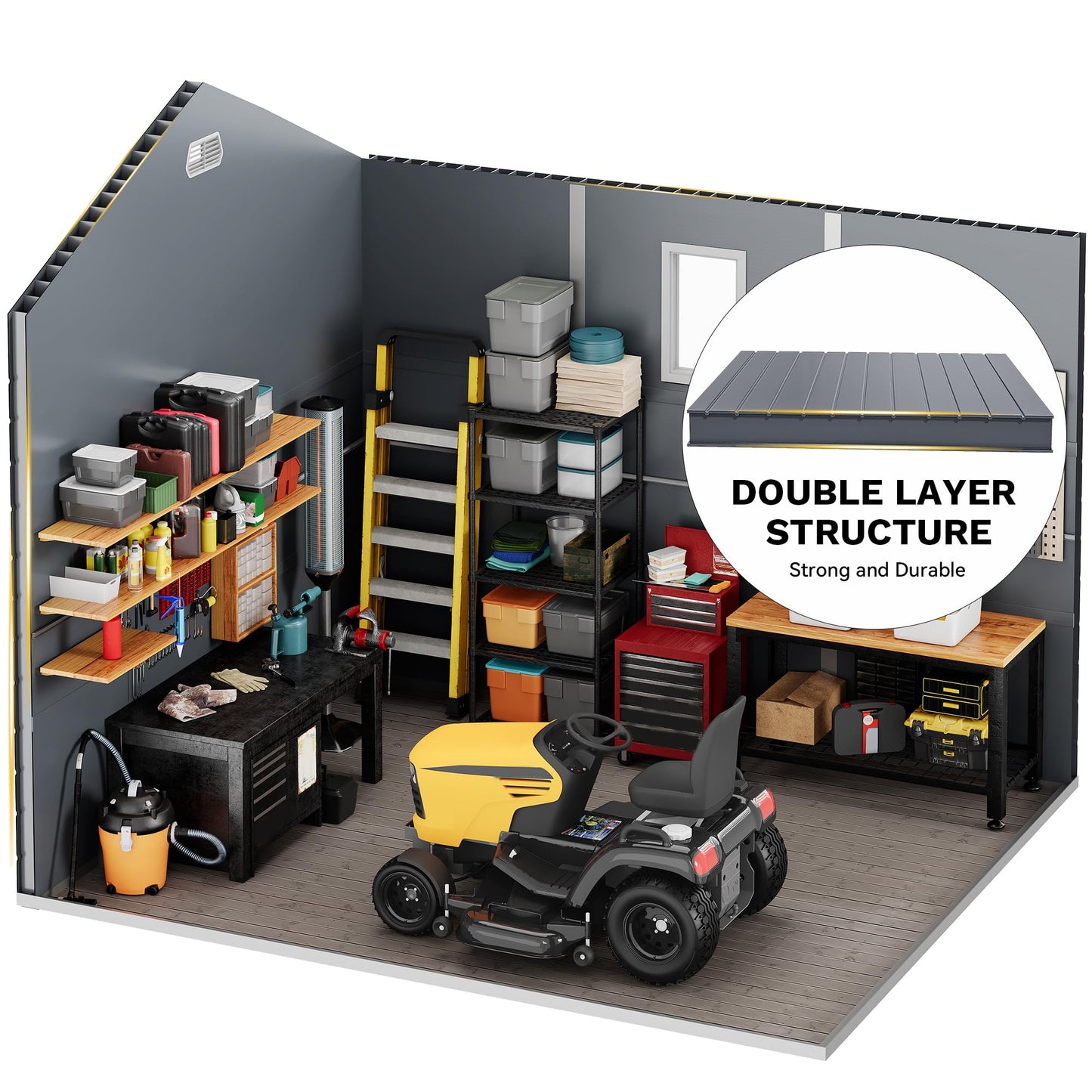 DWVO 8x9FT Outdoor Storage Shed w/o Floor, All-Weather Plastic Shed with Window, Vents & Lockable Doors, Plastic Tool Shed for Backyard, Patio, Lawn, Gray