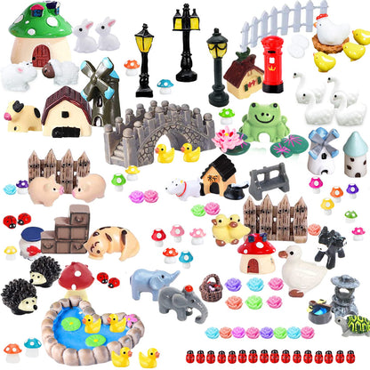 CHAKANLX 123 Pcs Fairy Garden Accessories Outdoor, Miniature Figurines, Decorations, Kit for Terrarium Supplies DIY Craft Decor