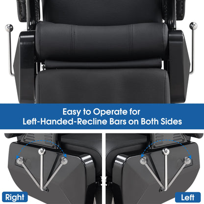 BarberPub Classic Modern Sturdy Heavy Duty Hydraulic Recline Barber Chair All Purpose Salon Home Beauty Spa Barbershop Styling Equipment, PVC Leather, Adult 9208 (Black)
