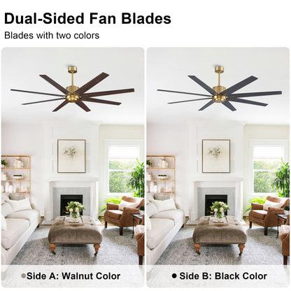 WINGBO 72" Ceiling Fan without Light, Modern Large Ceiling Fan with Remote Control, 6-Speed Reversible Noiseless DC Motor, Gold and Black/Walnut Blades for Living Room, Bedroom & Covered Outdoor