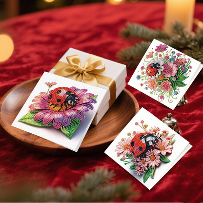 JZHYOAN 6Pcs Ladybug Flower Diamond Painting Greeting Cards DIY Diamond Art Greeting Card with Envelopes for Adults Embroidery Gem Arts and Crafts Card Kit for Birthday Holiday Mosaic Handmade Gift