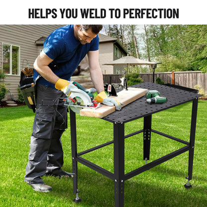 36"x24" Welding Table - Heavy Duty 1200LB Capacity Steel Workbench with Locking Casters, 5/8" Fixture Holes & Tool Tray, Portable Welding Work Table for Garage, Shop