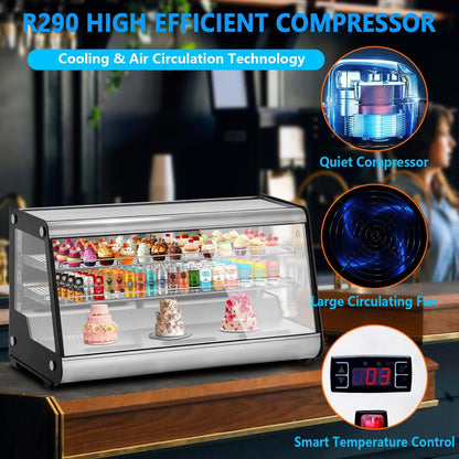 PeacefulHues Commercial Display Refrigerator 6.9 Cu Ft, Countertop Refrigerated Display Case with LED Lighting for Bakery, Cafe, 110V/190W