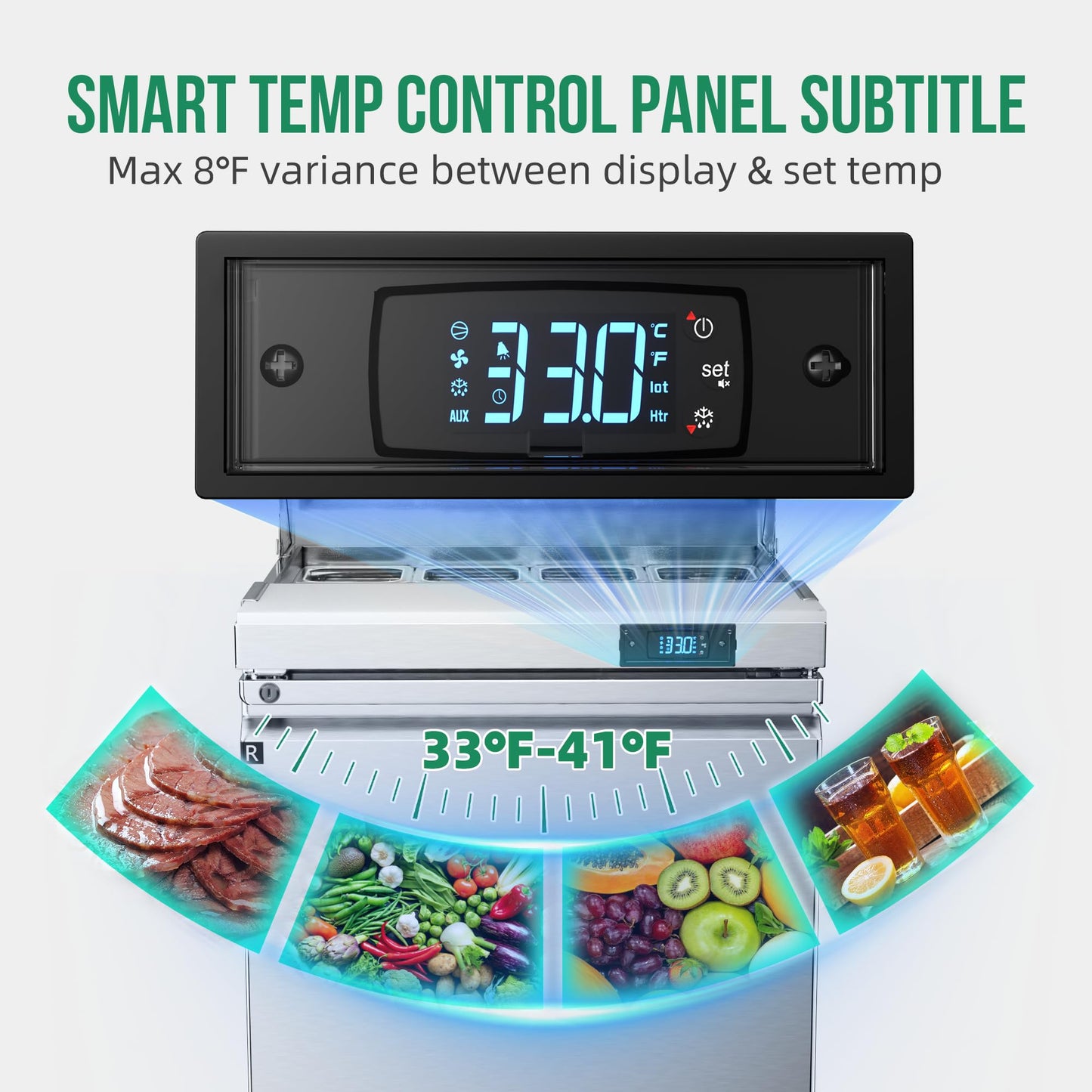 Coolake 27'' W Commercial Refrigerator Sandwich Salad Prep Table, 1 Door Sandwich Fridge with 8 GN 1/6 Pans, Counter Fan Cooling Refrigerator for Restaurant, ETL DOE