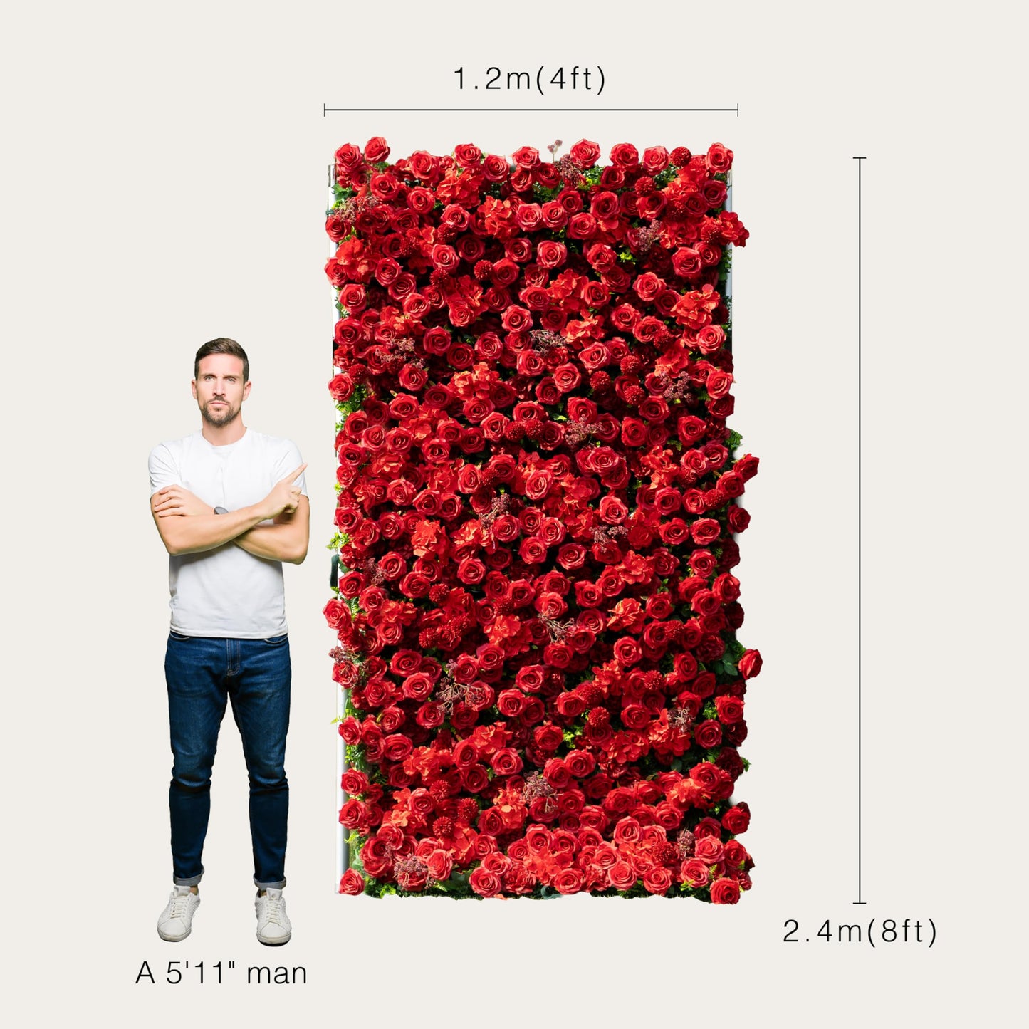 Artificial Luxury‌ Flower Wall Panels, Gorgeous 3D Silk Floral Backdrop for Wedding, Baby Show, Party and Home Decor, Quick Assembly/Storage, Both Eco ＆ Pet Friendly, 4ft*8ft