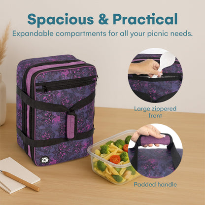 VP Home Double Casserole Insulated Travel Food Containers Carry Bag - Henna Tattoo Design for Trip Birthday Party, Mother's Day, Grocery Store, Supermarket, Outdoor Picnic, and More - Lunch Bag