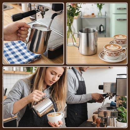 4 Pcs 20oz Milk Frothing Pitcher with 4pcs Latte Art Pen, 304 Stainless Steel Steaming Pitchers with Sharp Spout, Milk Frother Cup for Barista Coffee Bar Espresso, Latte Art (600ml)