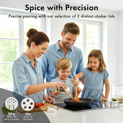 EDELHAUS Glass Spice Jars and Black Stainless Steel Lids (12 x 4oz) Spice Containers with Shaker Inserts - Add-On Pack Without Labels or Accessories