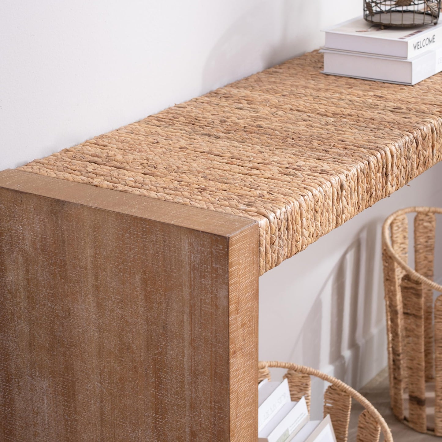 KEIKI 69" Seagrass Console Table, Handwoven Tabletop with Engineered Wood Frame – Stylish Entryway Table or Sofa Table – Versatile Hallway Accent – Natural