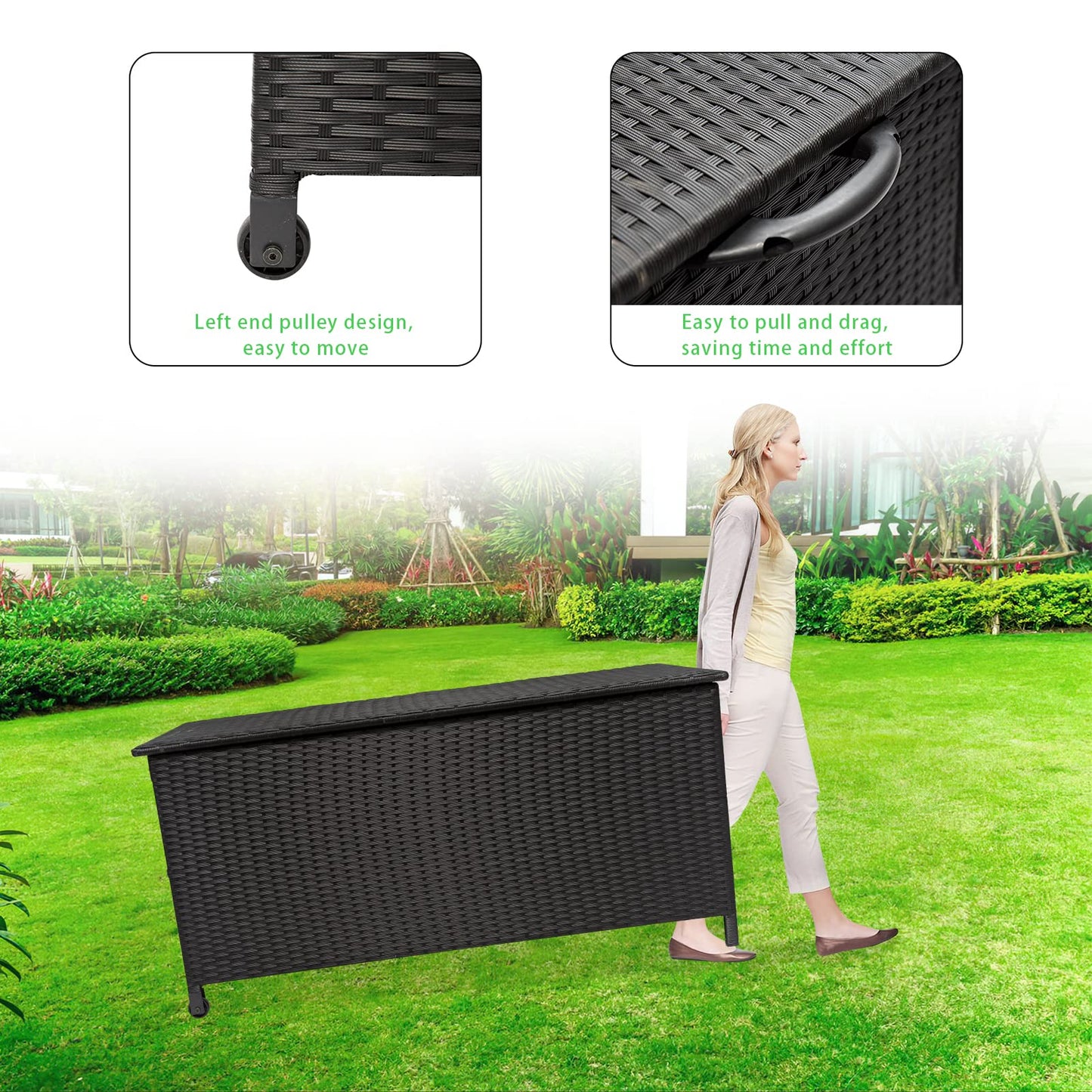 Outdoor Deck Box, Patio Waterproof Rattan Storage Box, Suitable for Furniture Cushions, Pool Equipment and Garden Tools Deck Storage Box At Deck Porch Back Yard Garden Swimming Pool