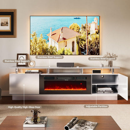 oneinmil Fireplace TV Stand with 36” Electric Fireplace, 2 Tier TV Console Stand for TVs Up to 90"", LED Light Entertainment Center, Fireplace for The Living Room TV Stand, Black, 80''