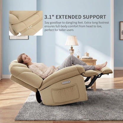 EONIX Dual Motor Power Swivel Rocking Recliner Chair for Living Room, Armless Oversized Shell Shape Lazy Boy Rocker Recliner, Plush Fabric Thickened Cushion, Elevated Soft and Comfort, Beige