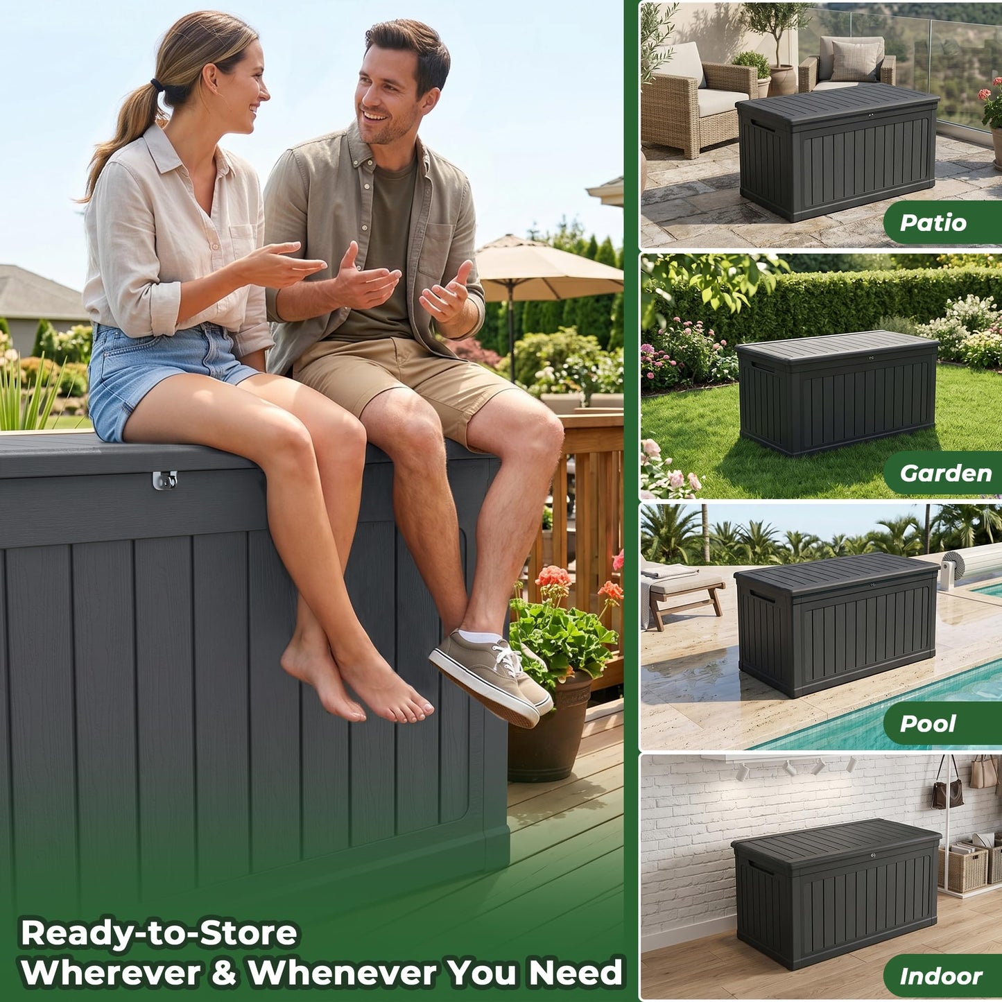 Cirui 270 Gallon Deck Box, Lockable Waterproof Storage Box, Outdoor Storage Bin for Package Delivery, Patio Cushions, Gardening Tools，Pool Accessories and Sports Equipment (Black,270 Gallon)