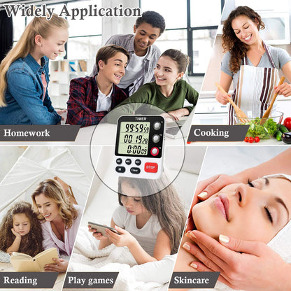 QINFIEY Digital 3 Channels Kitchen Cooking Multiple Timer with Large LCD Count Up Down Stopwatch ON Off Switch Timer for Teaching Reading 3-Level Adjustable Volume with Magnetic Back (Style C)