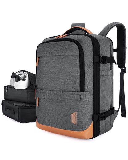 BAGSMART Compression Travel Backpack, 40L Expandable Airline Approved Carry On Backpack with Packing Cubes, Water Resistant Weekender Backpack Fits 17 Inch laptop, Luggage Daypack with Shoe Bag, Grey