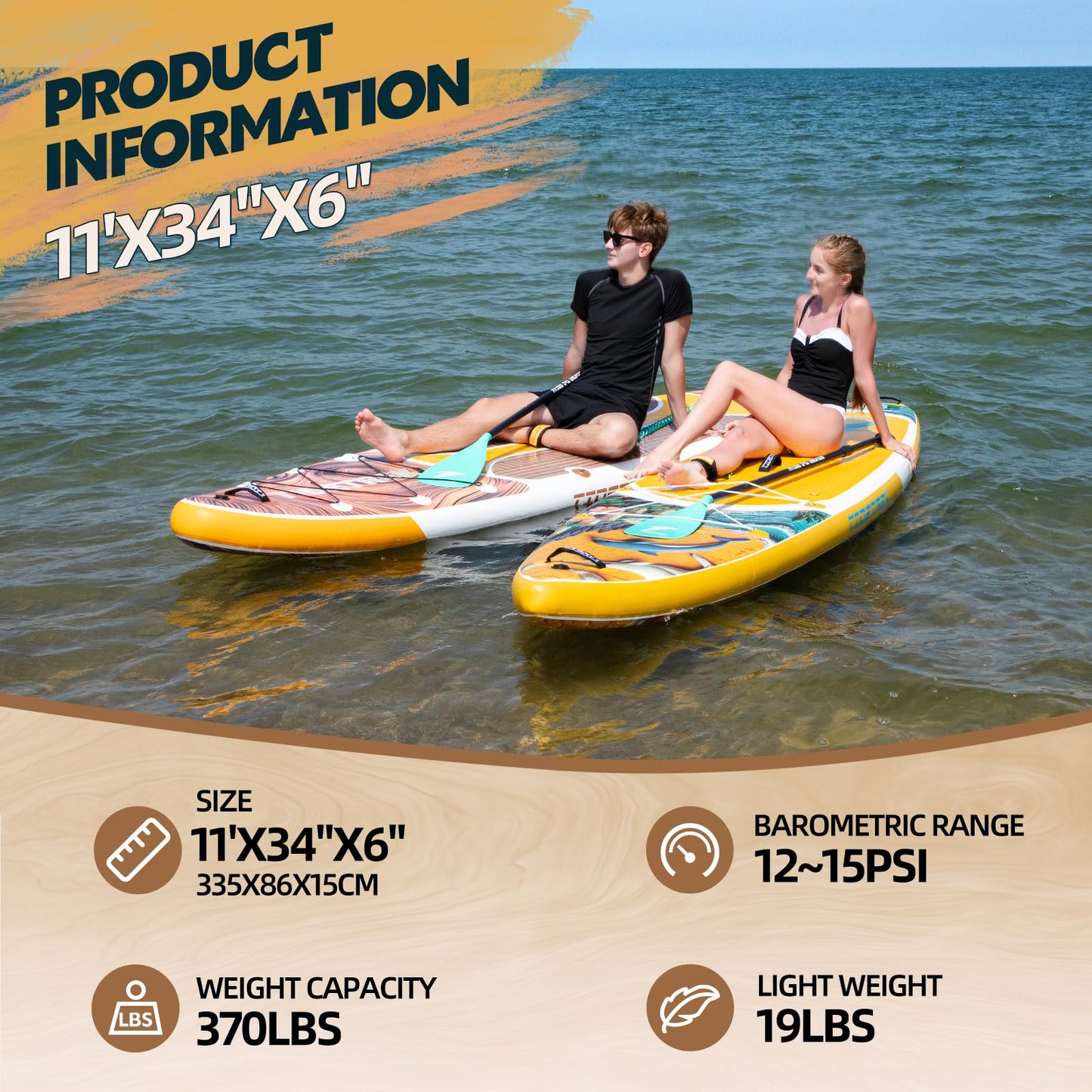 TIDETREK 11'/11'6" x 33"/34" x 6" Inflatable SUP Paddle Board – Extra-Wide, Stable Stand Up Paddle Board with Premium Full Accessory Set for Adults & Youth (Earth Pulse/Kayak Seat, 11'x34 x6)