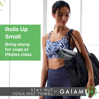 Gaiam Yoga Towel - Mat Sized Active Dry Non Slip Moisture Wicking Sweat Absorbent Microfiber Hot Yoga Towel for Women & Men | Stay-Put Corner Pockets (70" Long x 26" Wide)