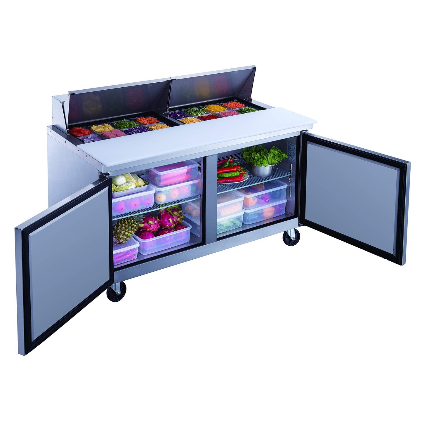 Dukers DSP60-16-S2 14.3 cu. ft. 2-Door 60" Commercial Food Salad/Sandwich Prep Table Refrigerator in Stainless Steel