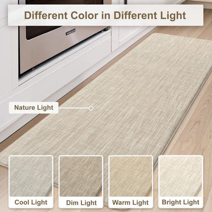 Collive Kitchen Mats for Floor 2PCS, Cushioned Anti Fatigue Rugs Non Slip Waterproof Kitchen Sink Mat, Memory Foam Comfort Standing Mats for Desk, Office, Home Decor, 20" x 47" + 20" x 32", Beige