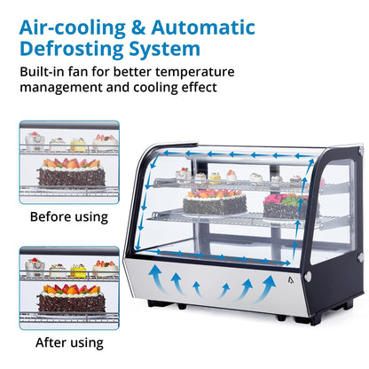 ActiveTrail 5.6 Cu.Ft Countertop Bakery Display Case – Double Glass Refrigerated, LED Lighting, Adjustable Shelves, Digital Temp Control, for Pastry, Cake, Sushi, 110V