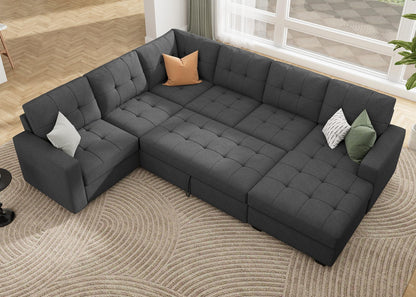 HONBAY Sectional Sleeper Sofa Pull Out Bed with Storage Chaise, Sleeper Sectional Sofa Couch, Sectional Sleeper Bed for Living Room, Dark Grey