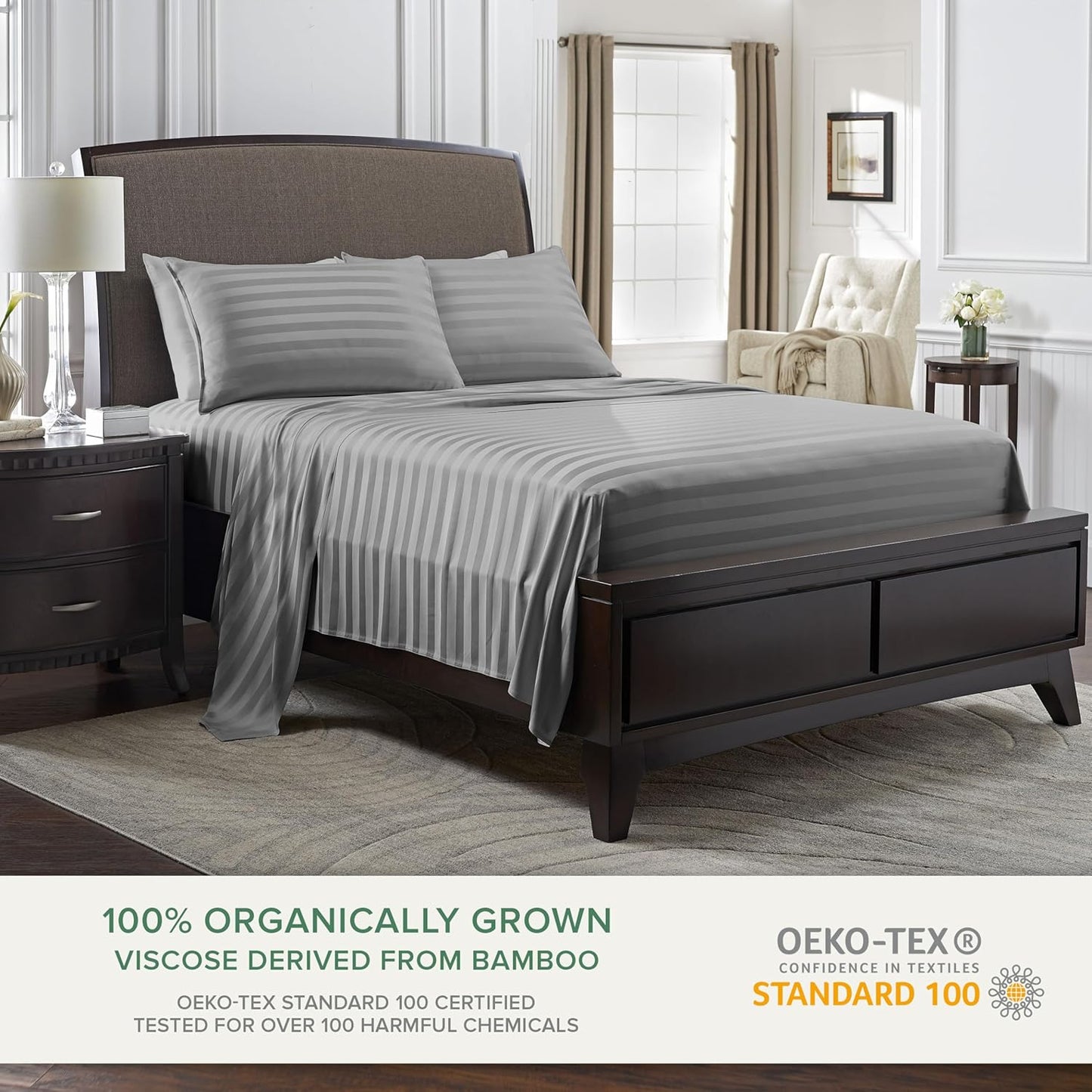Pure Bamboo Queen Sheets - Luxuriously Soft & Cooling 100% Organic Viscose Bed Set | Jacquard Stone Color
