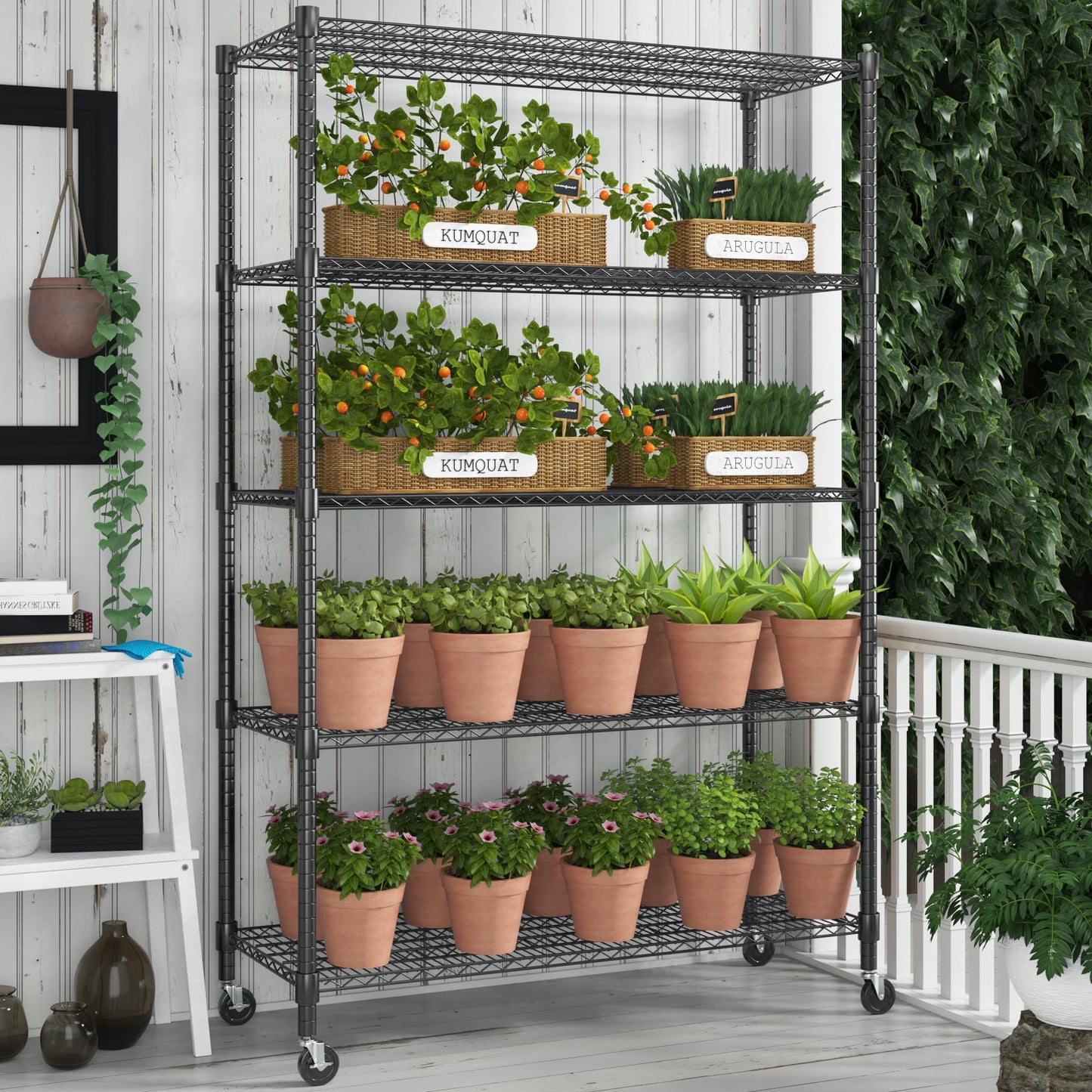 Homdox 5 Tier Storage Racks and Shelving, 24"x60"x82" Heavy Duty Metal Shelves for Storage, 3000LBS Commercial Adjustable Wire Shelving Unit on Wheels for Garage, Pantry, Kitchen, Warehouses, Black