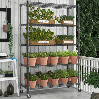 Homdox 5 Tier Storage Racks and Shelving, 24"x60"x82" Heavy Duty Metal Shelves for Storage, 3000LBS Commercial Adjustable Wire Shelving Unit on Wheels for Garage, Pantry, Kitchen, Warehouses, Black