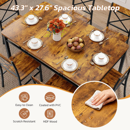 Zevemomo 7-Piece Dining Table Set, Kitchen Table Chairs Set of 6, Dining Room Sets for 6, Farmhouse Dining Table Set with 6 X-Shaped Curved Backrest Chairs, for Kitchen & Living Room-Rustic Brown