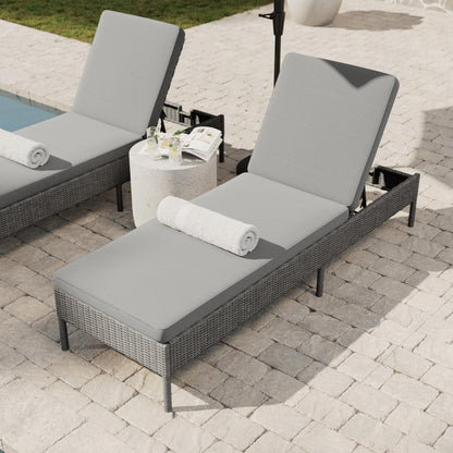 Martha Stewart Bedford Indoor-Outdoor Patio Chaise Lounge Chair with Adjustable Back and Rattan Wicker Finish in Gray with Gray All-Weather Cushions