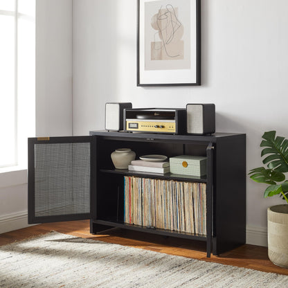 Crosley Furniture Kenji Media Console, Record Player Stand with Vinyl Storage, Modern Home Organizer, Black