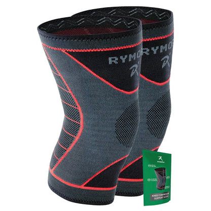 Rymora Knee Support Brace Compression Sleeves for Men and Women (Grey) (Pair) (Large) [L] - for Ligament Injury, Joint Pain Relief, Running, Arthritis, ACL, MCL, Sport