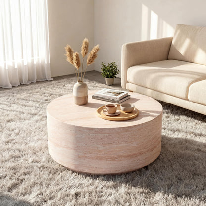 Christopher Knight Home Helen 27.5" Round Coffee Table, MGO Side Table for Patio Furniture Set, Modern Accent Table for Both Indoor and Outdoor Use, End Table for Patio/Deck/Garden, Travertine