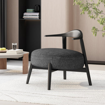 Merax Low-Back Accent Chair Mid Century Modern Upholstered Chair with Curved Backrest for Living Room Bedroom, Boucle Fabric, Birch Wood, Supports 300lbs, Black