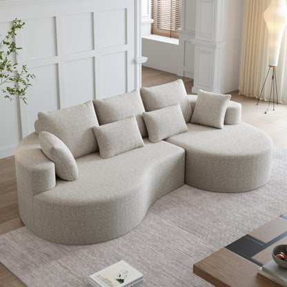 KEIKI 105" Chenille Corner Sofa with Chaise, Curved Sectional Couch, L Shaped Deep Seat Sectional Couch for Living Room, Bedroom, Beige