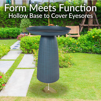 Sunnydaze Gleeful Garden 23" Iron Pedestal Bird Bath for Outside - Modern Shallow Basin Birdbath for Outdoors with UV-Protected Rust-Resistant Finish for Patio, Garden, Yard Decor - Matte Blue