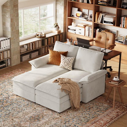 LINSY HOME Modular Sofa Chaise Lounge, 65" Cloud Sofa Bed Lounge with Armrests, Chenille Sleeper Sofa for Living Room, Apartment, Home Theater, Beige