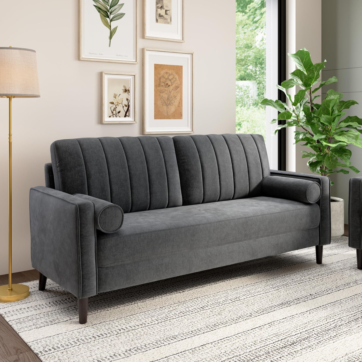 Bush Home 77-inch Sofa, Living Room Furniture, Max Collection, Iron Gray Chenille Fabric