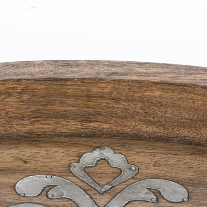 Medium 20.75-Inch Long Wood and Metal Heritage Collection Oval Tray