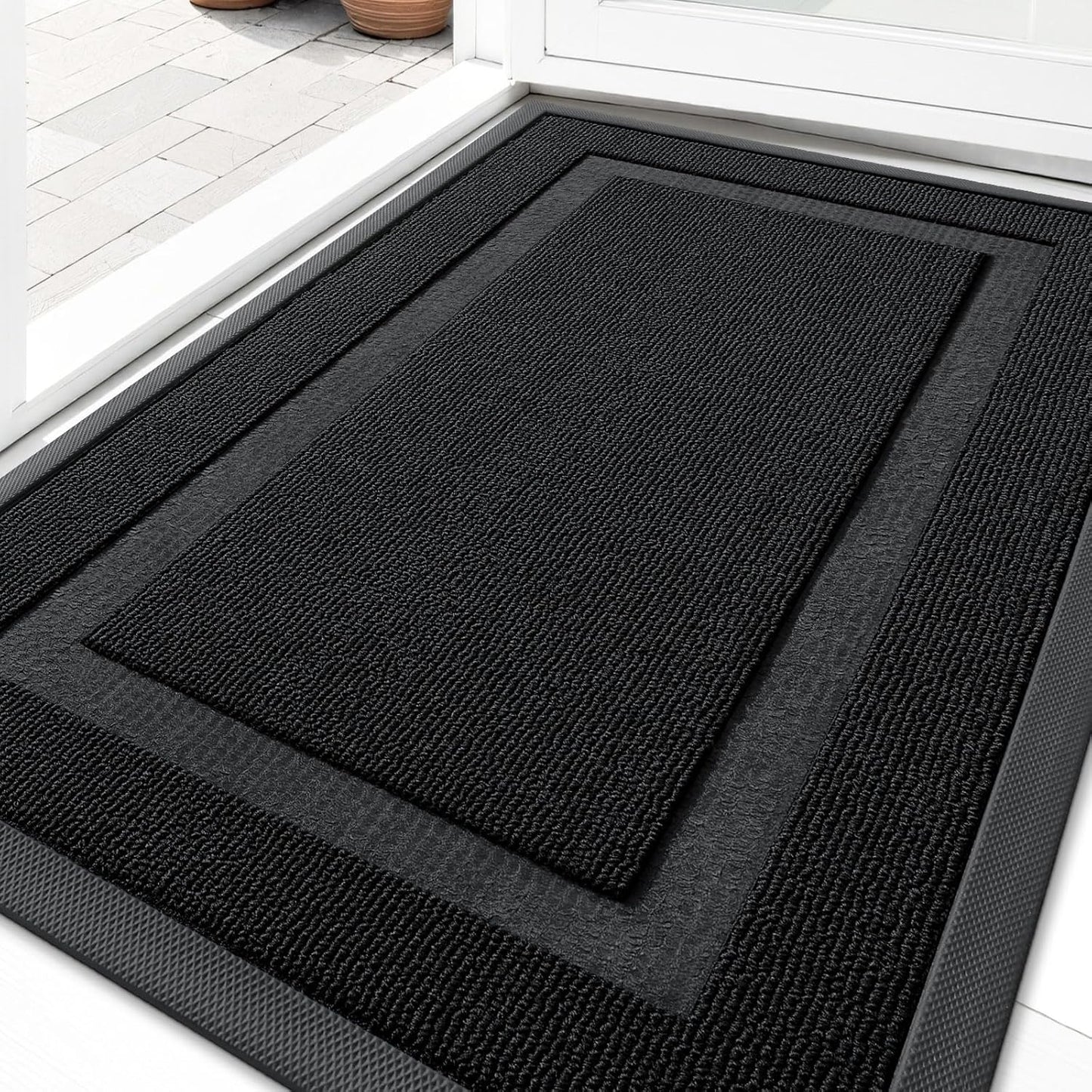 OLANLY Indoor Outdoor Front Door Mat - Waterproof All-Weather Doormat, Easy Clean, 29.5x17, Jet Black