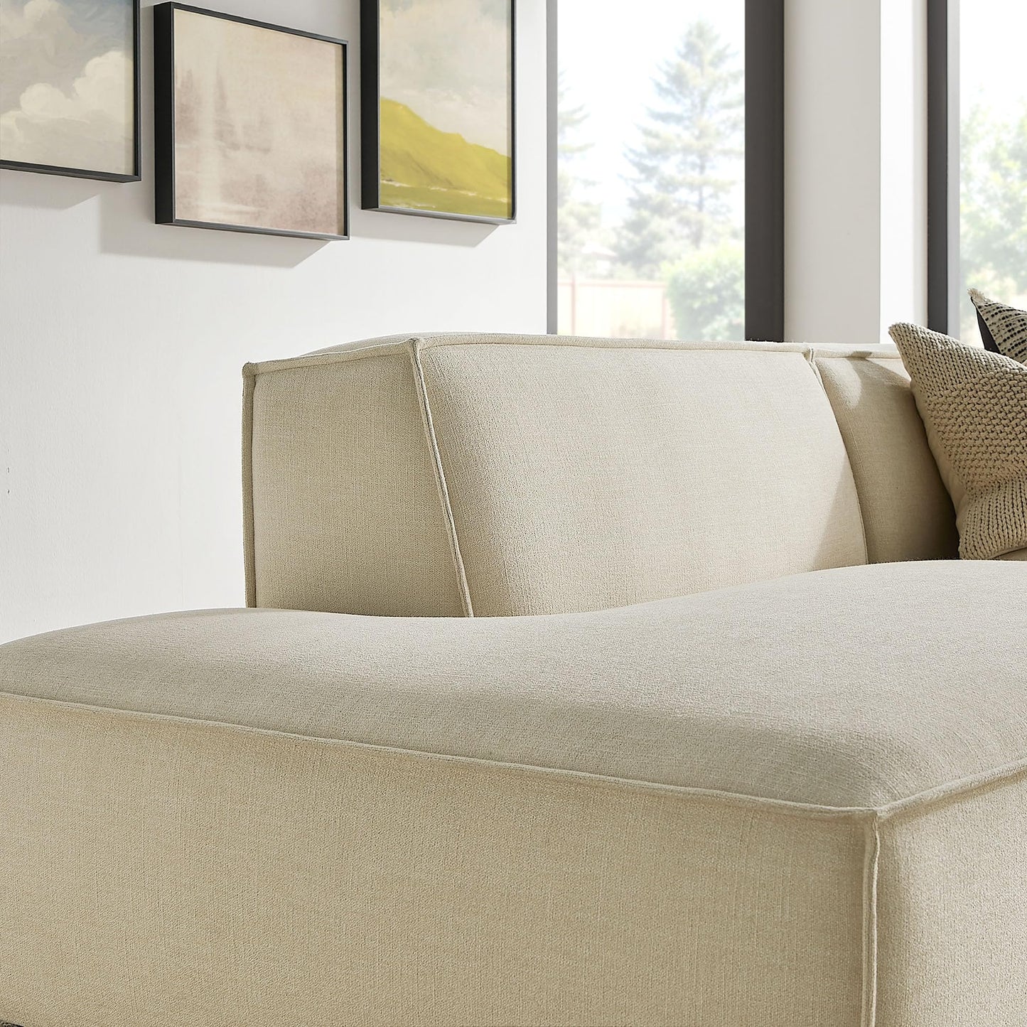 Modway Restore Performance Fabric Upholstered 2-Piece Modular Loveseat in Ecru – Low Profile Sectional Sofa with Right-Facing Armchair and Left-Facing Armless Chaise