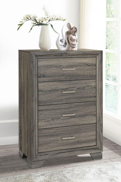 Coaster Home Furnishings - Wright - Wood - 4-Drawer Chest with Bar Handles, Mitered Trim and Laminate Surfaces - Transitional - Bedroom - Brown Oak - 223345