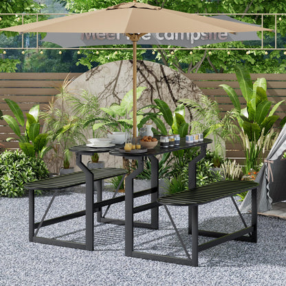 ZONVEOKE Convertible Bench, 2 in 1 Carbon Steel Picnic Table, Transforming Interchangeable Outdoor Table with Umbrella Hole, for Outside Patio Porch Backyard Park Garden 2 Pack Black Bench