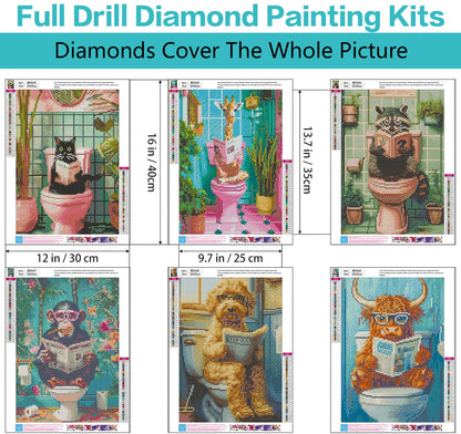 Axquilon Diamond Art Kits for Adults - 6 Pack Funny Animals Diamond Painting Kits for Adults, 5D Round Full Drill Gem Art, Paint by Diamonds Pictures DIY Crafts Kits 12x16 inch