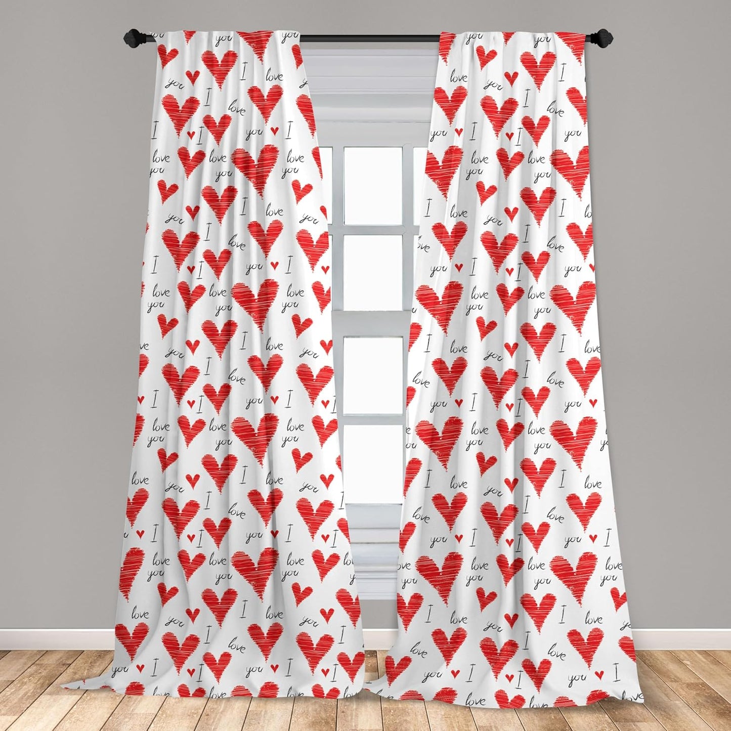 Ambesonne Love Window Curtains, Hand Written I Love You Phrases, Lightweight Decorative Panels Set of 2, Vermilion